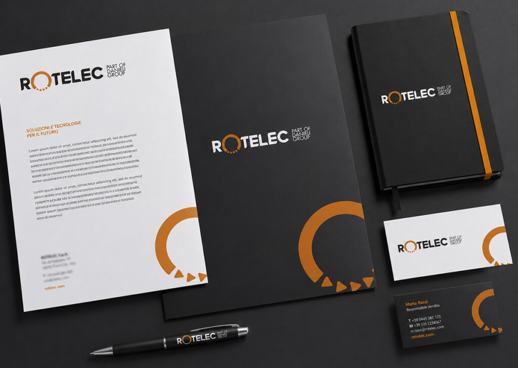 Branding industriale Rotelec France con restyling logo e studio del simbolo