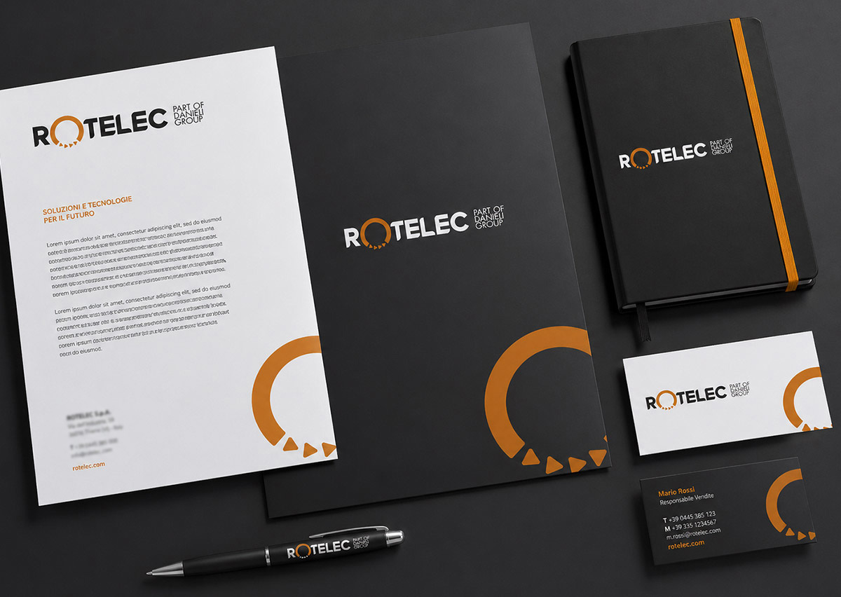 Branding industriale Rotelec France con restyling logo e studio del simbolo
