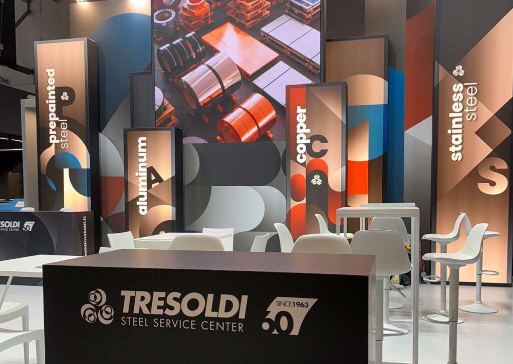Stand fieristico aziendale Tresoldi Metalli Padova per Made in Steel Milano