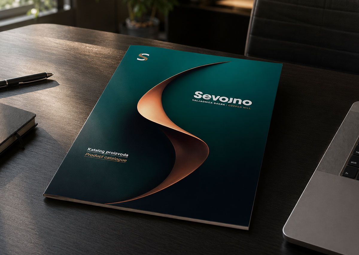 Catalogo prodotti industriali V.B. Sevojno Serbia: contenuti tecnici, visual AI e layout editoriale per rame, leghe e semilavorati.
