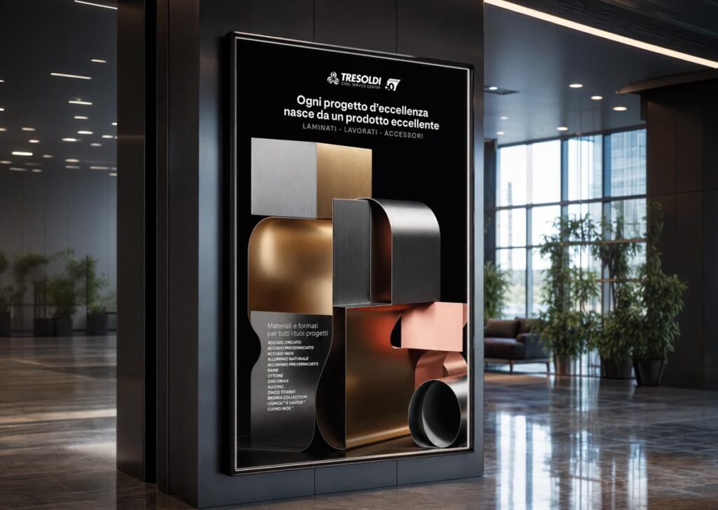 Comunicazione industriale Tresoldi Metalli Padova con ADV stampa per materiali metallici e visual AI