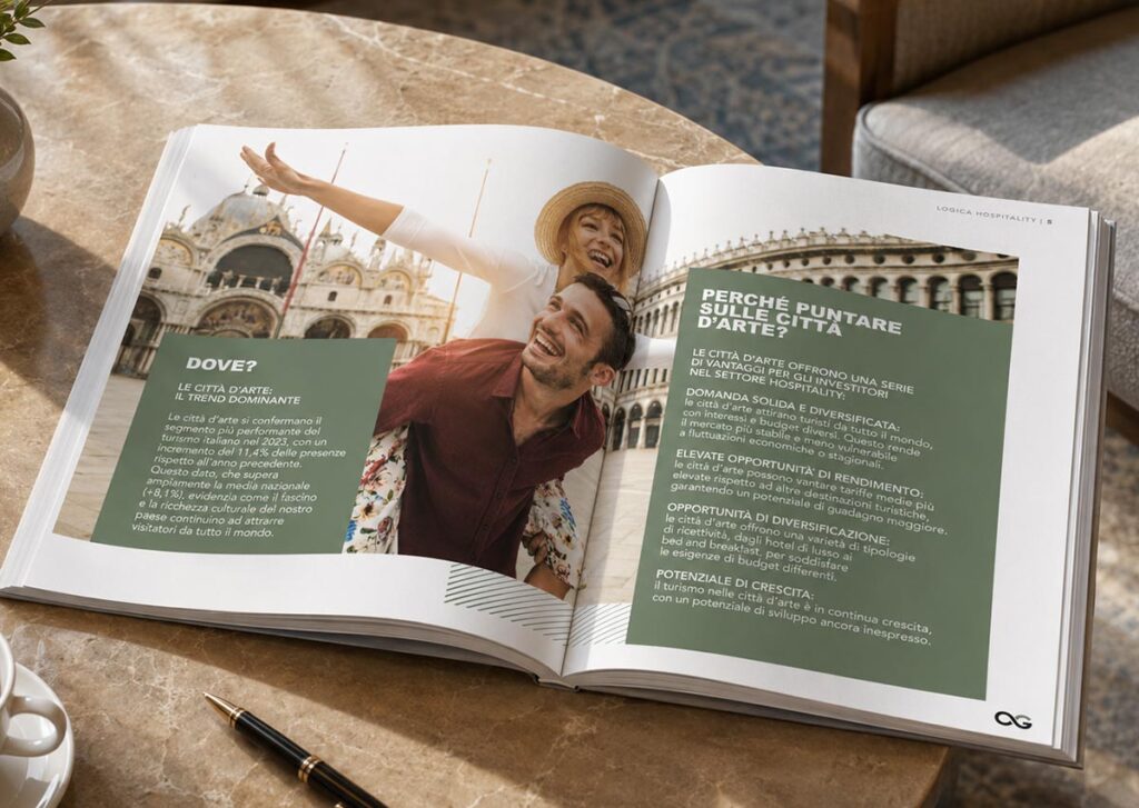 Teaser real estate Logica 22 Mestre: magazine per investitori con copywriting, render interni, planimetrie e racconto commerciale.