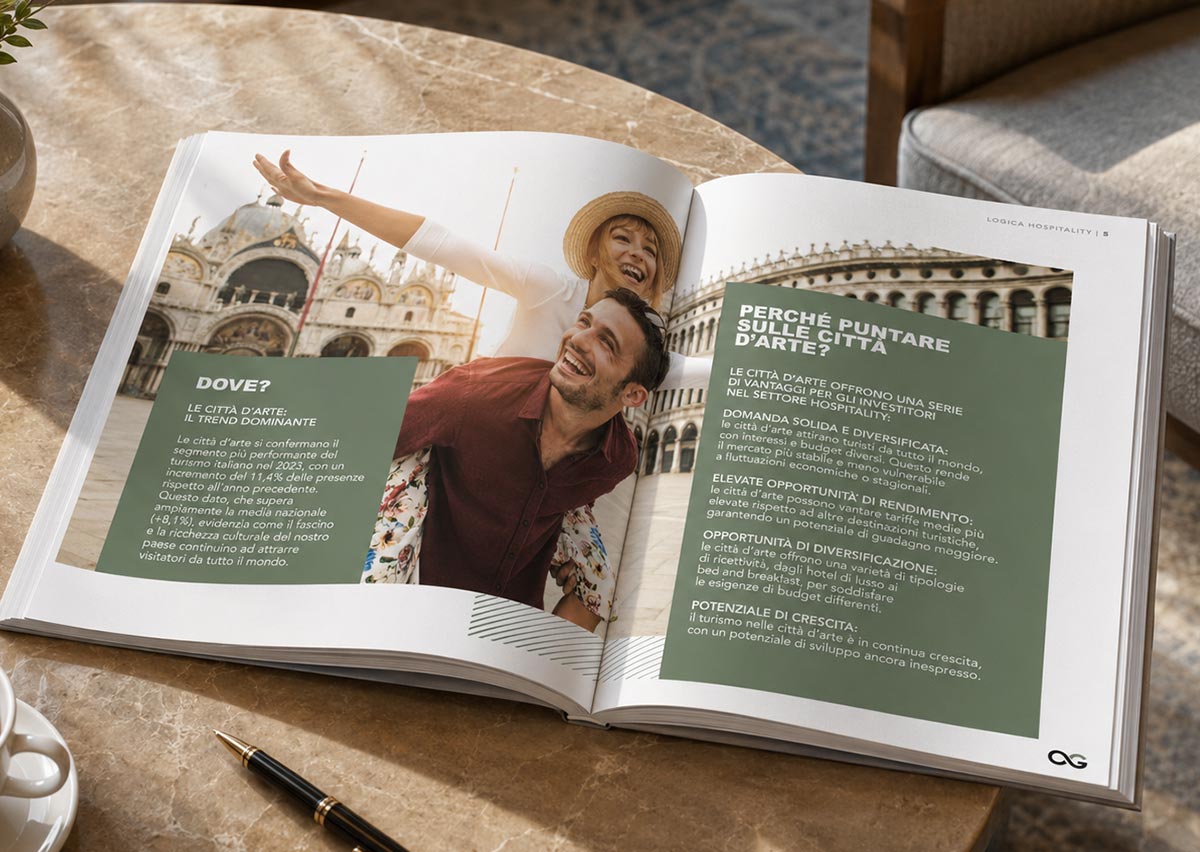 Teaser real estate Logica 22 Mestre: magazine per investitori con copywriting, render interni, planimetrie e racconto commerciale.