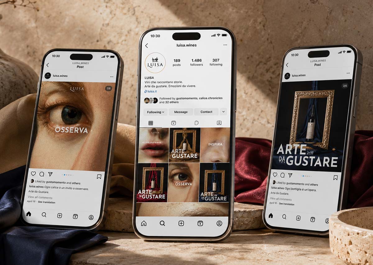 Comunicazione marketing Tenuta Luisa Gorizia con social media ispirati ad arte e vino