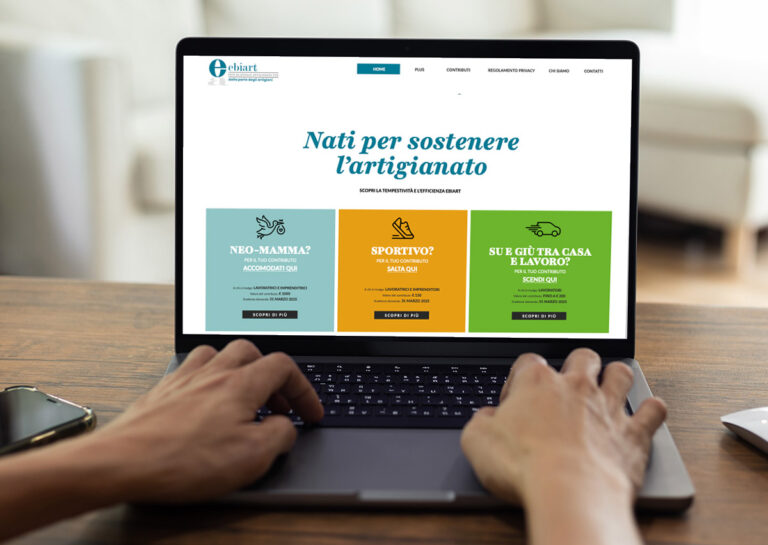 Landing page EBIART con tre contributi in evidenza, importi e call to action