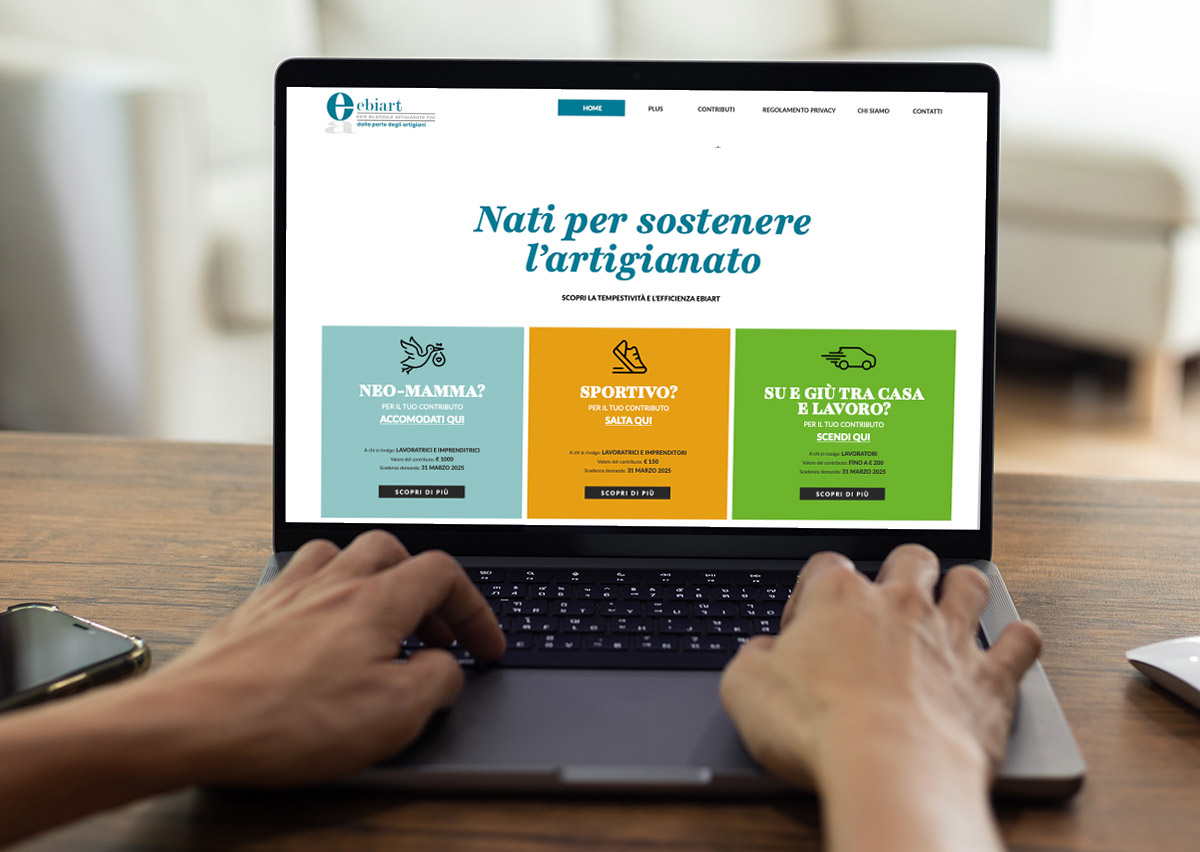 Landing page EBIART con tre contributi in evidenza, importi e call to action