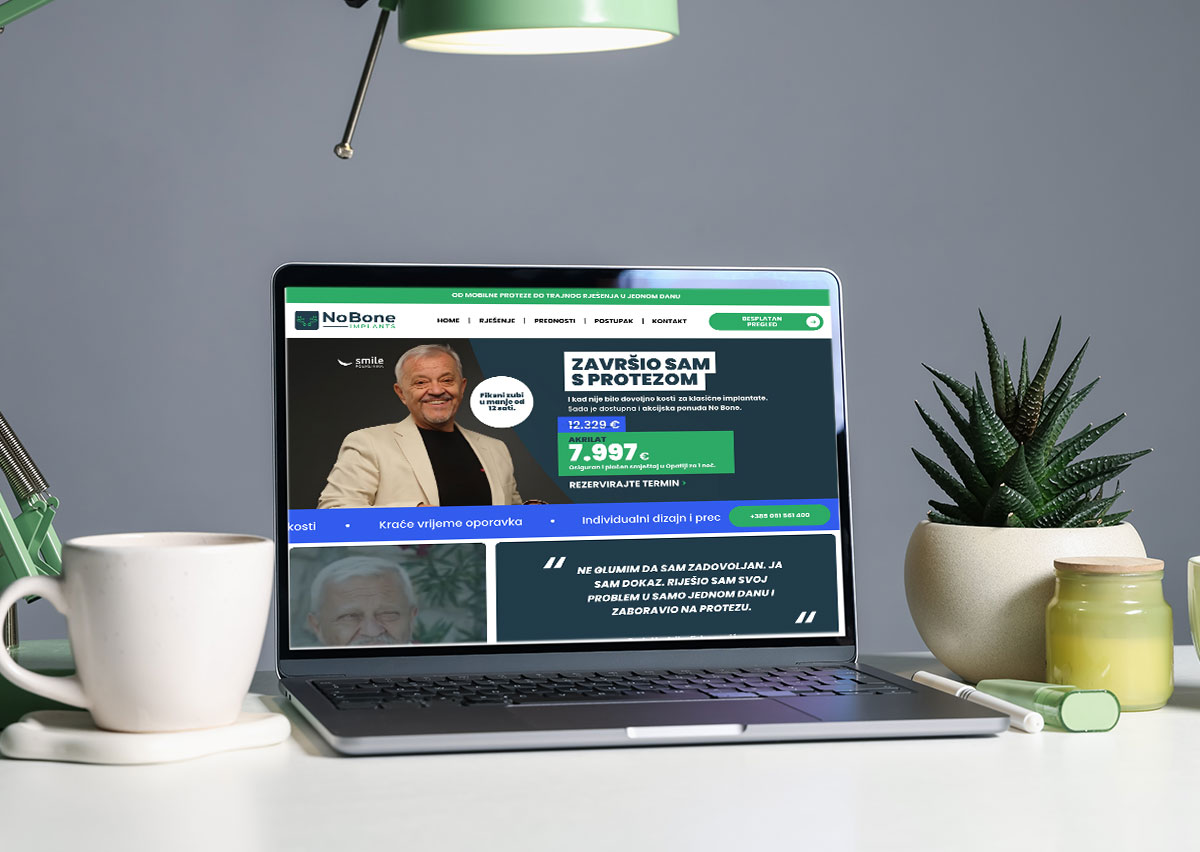Landing page per implantologia No Bone con video, spiegazione del trattamento e richiesta di consulenza
