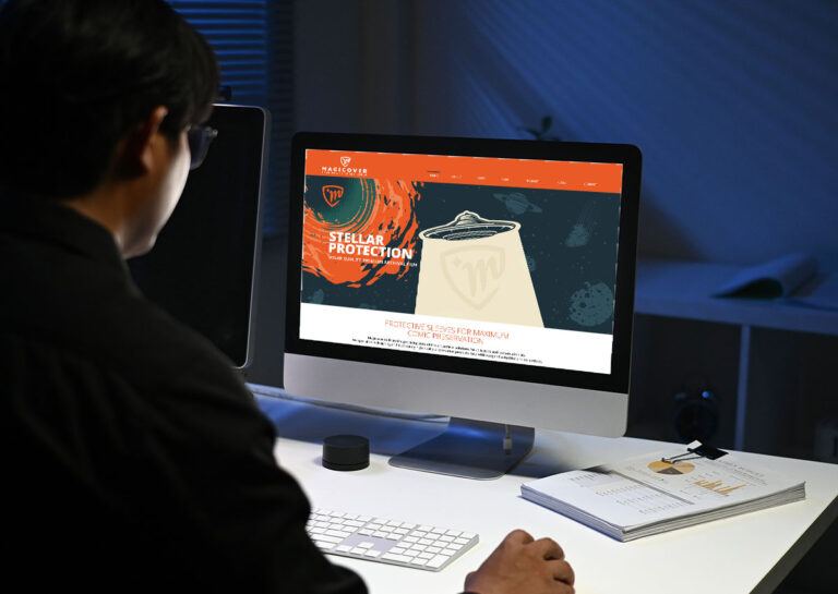 Sito web B2B Magic Cover con visual Stellar Protection, buste per fumetti e catalogo dei formati