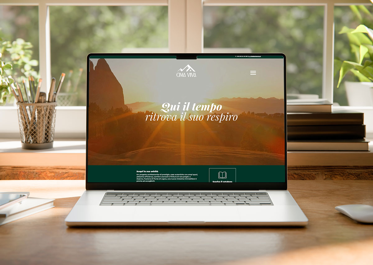 Sito web immobiliare Cima Viva con rendering, schede degli immobili e virtual tour del progetto a Ponte di Legno