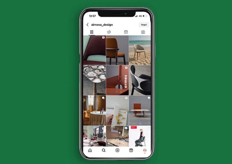 Gestione social media B2B Airnova con contenuti dedicati ad arredi, materiali e finiture